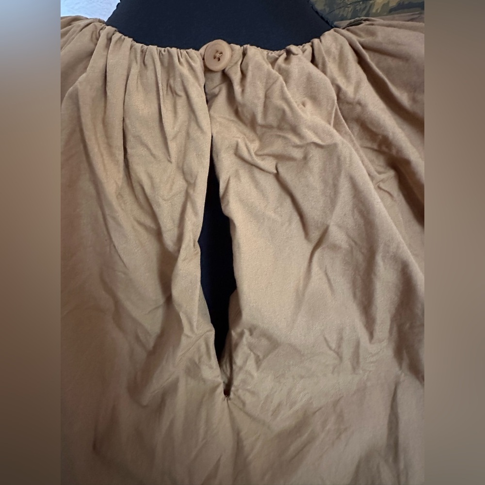 Black Crane Organic Cotton Poplin Shell Dress | Camel Tan - Size Small - Picture 9 of 10